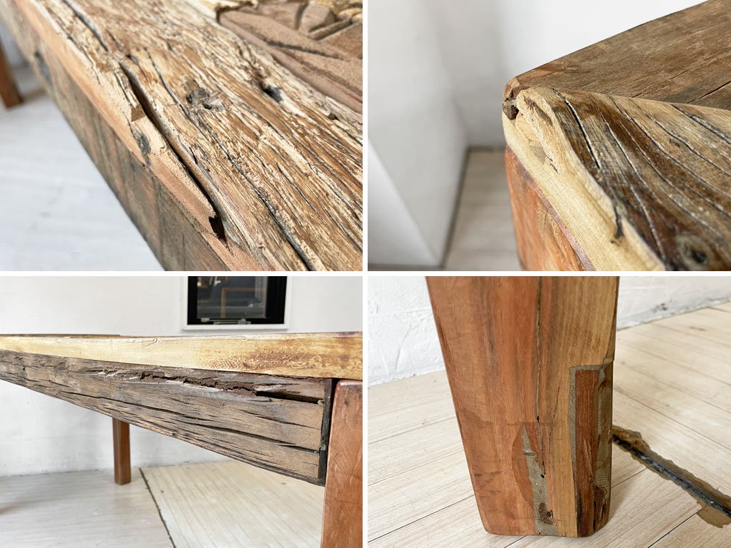 カレデザイン KARE DESIGN メモリー Memory ダイニングテーブル ウッドテーブル 古材無垢材 モザイク彫刻 パッチワーク天板 クラフト家具 定価 : \179,300- 現状品 ★