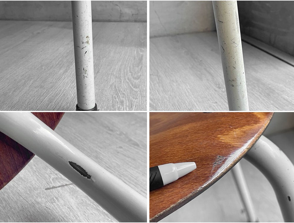 ビンテージ Vintage ウッドシート × スチールレッグ スツール スタッキング プライウッド アイボリー インダストリアル F ♪