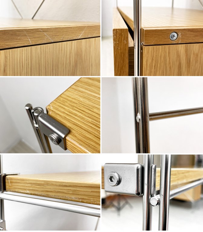 無印良品 MUJI ステンレスユニットシェルフ オーク材 オープンシェルフ 本棚 飾り棚 収納棚 H213cm 棚板4枚 引出し付 定価¥63,420- ●