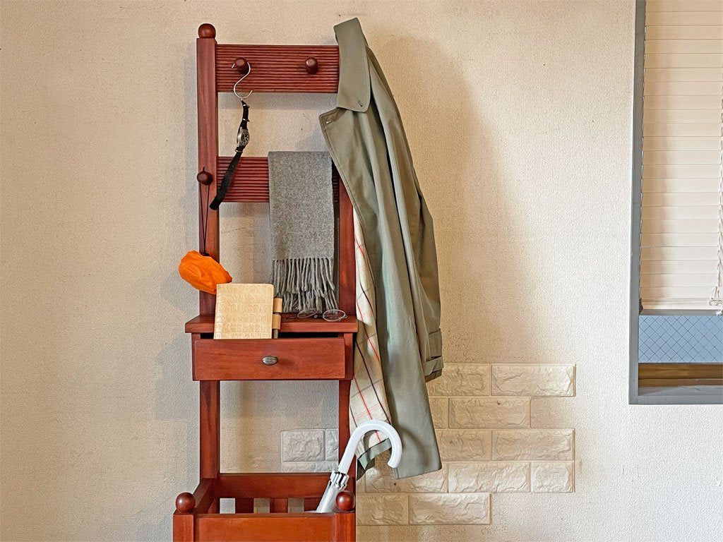 BC工房 コートスタンド ホールスタンド コートハンガー 抽斗付き W35cm H174cm 傘立て ◎