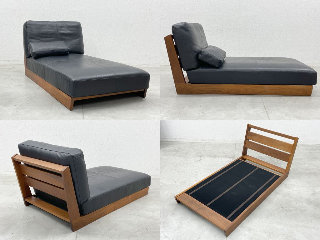 ナガノインテリア LC027 ウォールナット材 フェザー レザー 2シーター + カウチソファ 定価58万円相当 LIVING HOUSE 〓
