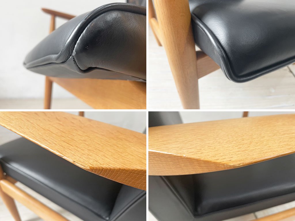 日進木工 NISSIN グロウ GROW パーソナルチェア ラウンジチェア NBC-419R 張り込み オーク無垢材 PVCレザー 定価¥196,900- ★