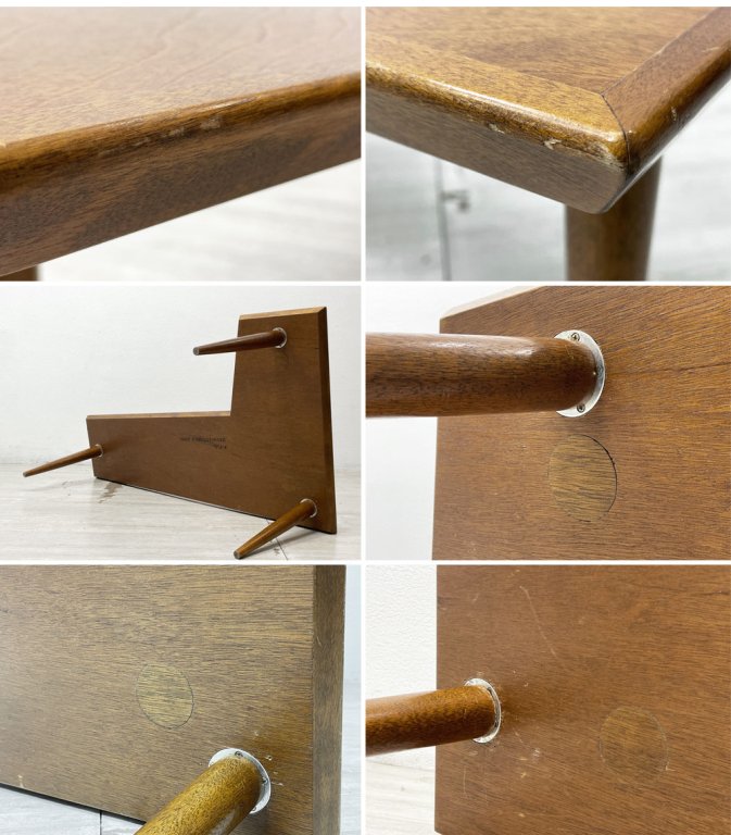 パシフィックファニチャーサービス P.F.S ラダーティーテーブル RUDDER TEA TABLE コーヒーテーブル カバ材 L字型天板 3本脚 W125cm 定価60,500円 ●
