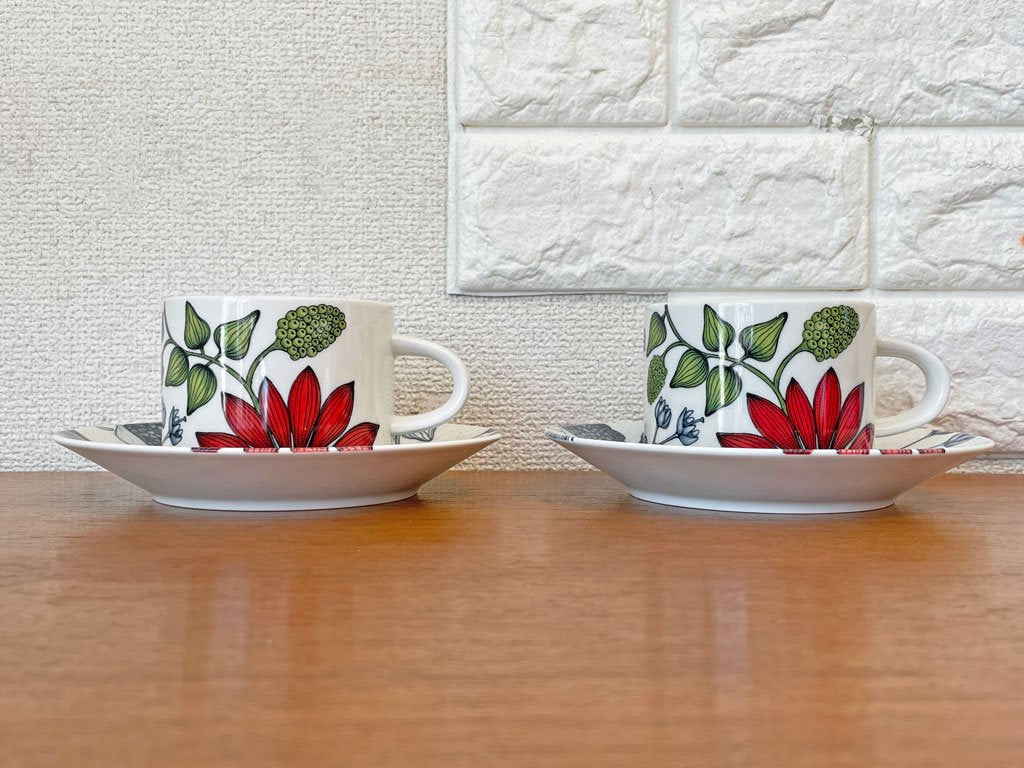 アラビア ARABIA ルノ Runo サマーレイ SUMMER RAY ティーカップ&ソーサー ヘイニ・リータフフタ 満水280ml 北欧食器 廃番 希少 B ◎