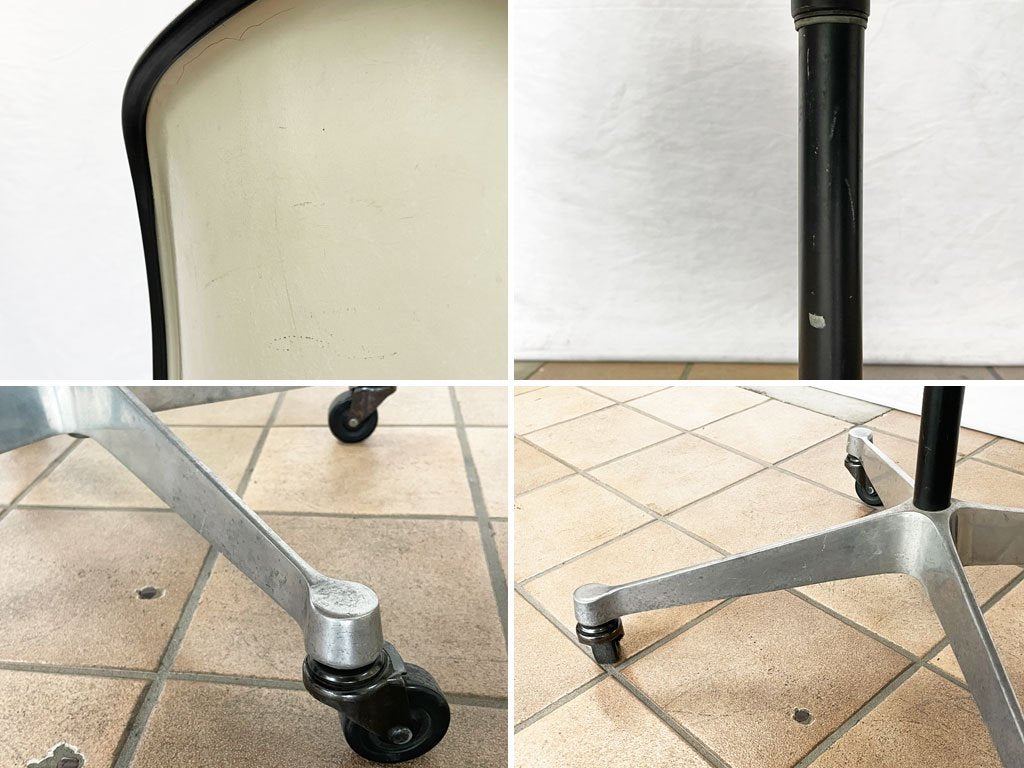 ハーマンミラー Herman Miller サイドシェルチェア セカンド 2nd ビンテージ FRP製 ホワイトシェル ナウガレザー ブルー キャスターベース イームズ ミッドセンチュリー ◇