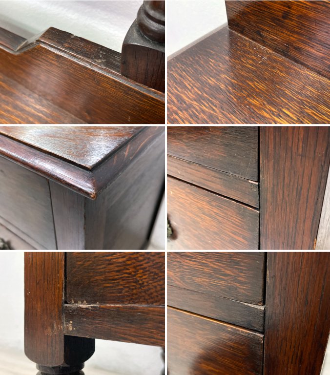 UKビンテージ ドレッサーチェスト 鏡台 オーク材 ボビンターニングレッグ 英国アンティーク家具 ●