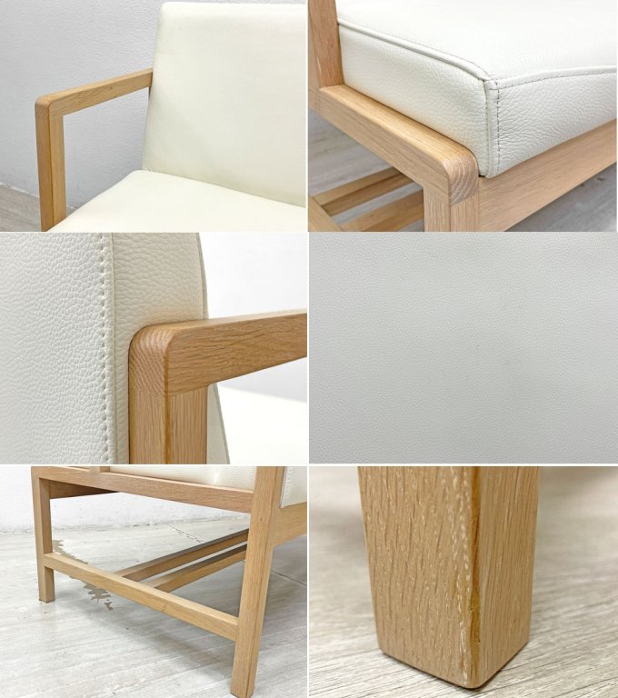 シギヤマ家具 SHIGIYAMA シティシリーズ LDベンチ 2人掛けソファ オーク材 レザー C-43 ホワイト 岩倉榮利 廃番 参考価格¥77,300~ ●