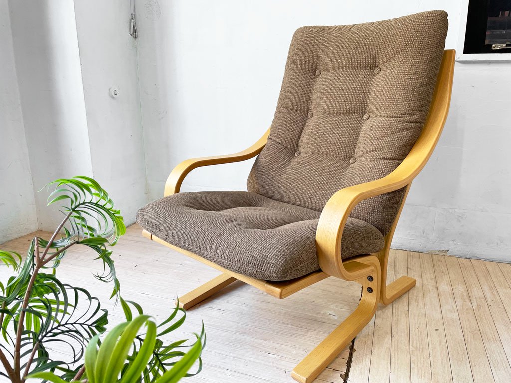 富士ファニチア Fuji furniture アギオ Agio 1Pソファ 両肘 アームラウンジチェア オーク材 ファブリック ★