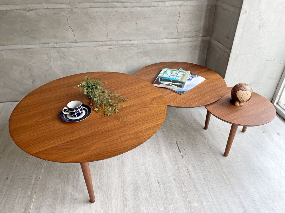 高野木工 TAKANO MOKKOU バルーン BALLOON リビングテーブル 90-3 ウォールナット材 3連 ウレタン塗装 定価¥118,000- ♪