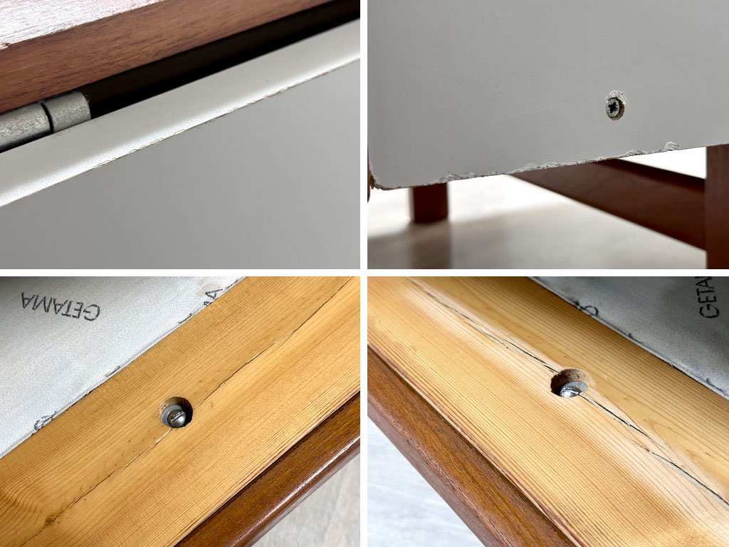 ゲタマ GETAMA GE258 デイベッド 3シーターソファ チーク材 角脚 スプリングクッション グレーファブリック ホワイト色背面 ビンテージ ハンス・J・ウェグナー デンマーク 北欧家具 ●