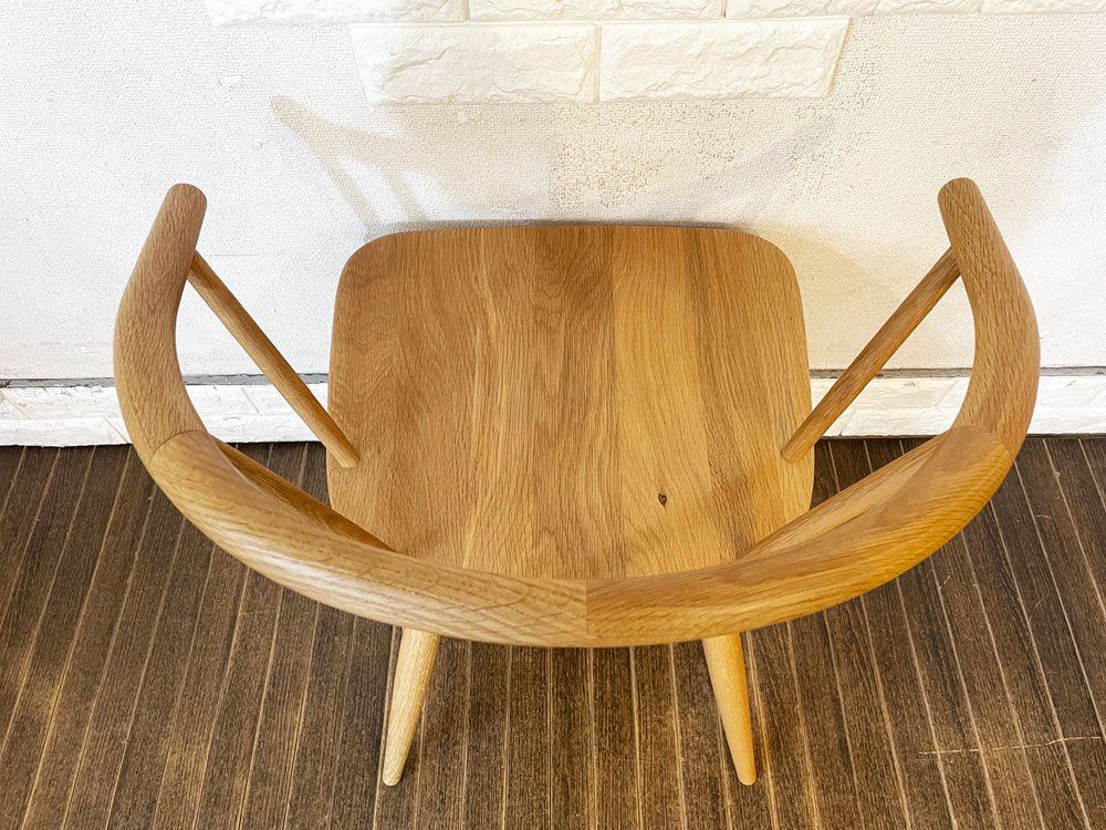 無印良品 MUJI オーク材 アームチェア 丸脚 ダイニングチェア スポークバック スモーカーズボウ ナチュラル シンプルデザイン 定価¥38,000- 廃番 B ◎