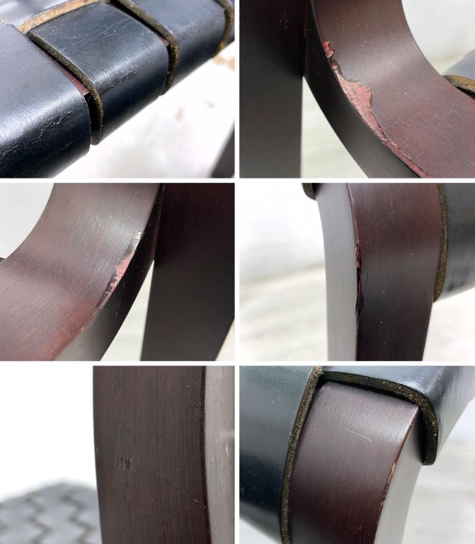 アルフレックス arflex エヌティー NT ダイニングチェア アームレス 川上元美 プライウッド オーク材 ダークウォールナット色 本革 ブラック色 モダン 定価¥168,300- B ●