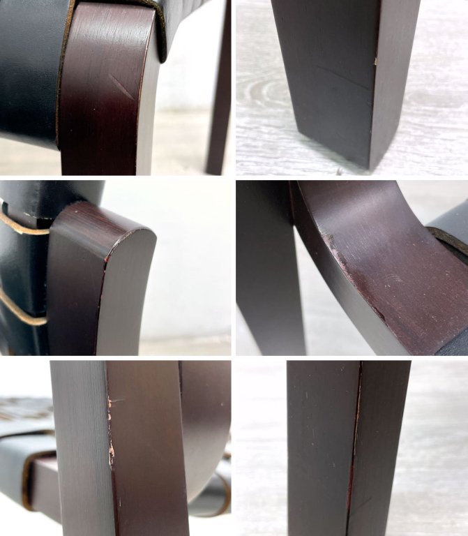 アルフレックス arflex エヌティー NT ダイニングチェア アームレス 川上元美 プライウッド オーク材 ダークウォールナット色 本革 ブラック色 モダン 定価¥168,300- A ●