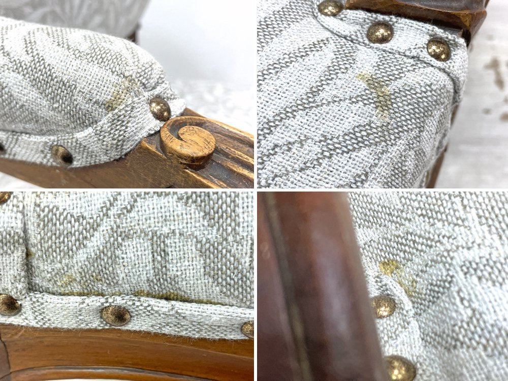 ザ・グローブアンティークス THE GLOBE ANTIQUES 購入 ウォールナット材フレーム×ボタニカル柄ファブリック サロンチェア アームチェア ブリティッシュスタイル 鋲打 UKビンテージ ●