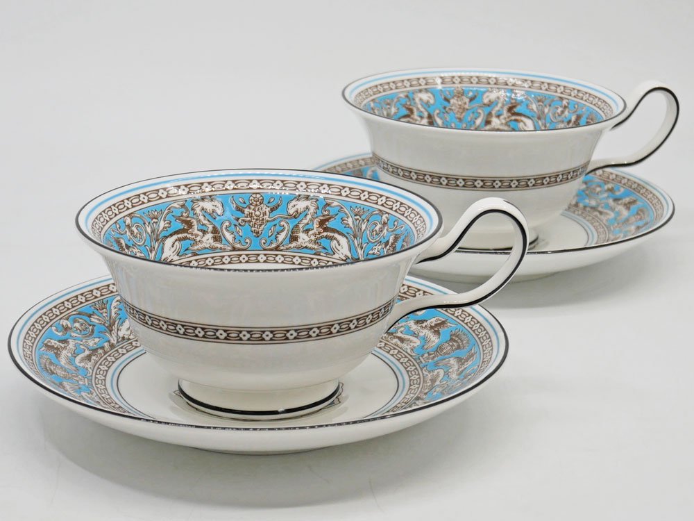 ウエッジウッド WEDGWOOD フロレンティーン ターコイズ Florentine Turquoise ティーカップ&ソーサー C&S ピオニー B ●