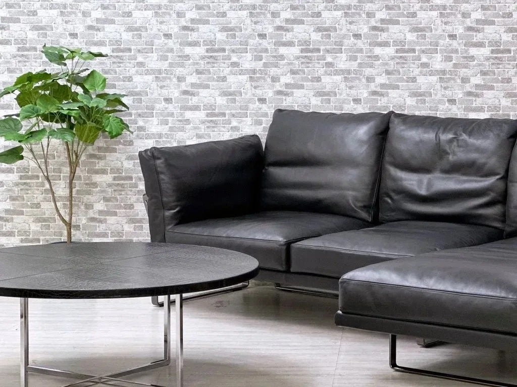 フェンディカーサ FENDI CASA メトロポリタン Metropolitan カウチソファ 2シーター + シェーズロング フェザークッション 牛革 大型 高級家具 イタリアモダン ●