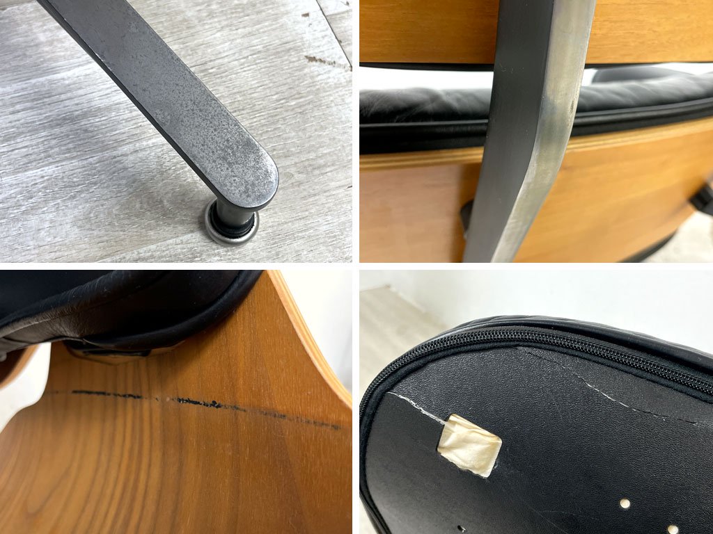 ハーマンミラー Herman Miller イームズラウンジチェア&オットマン ブラックレザー ウォールナット C&Rイームズ ミッドセンチュリー ●