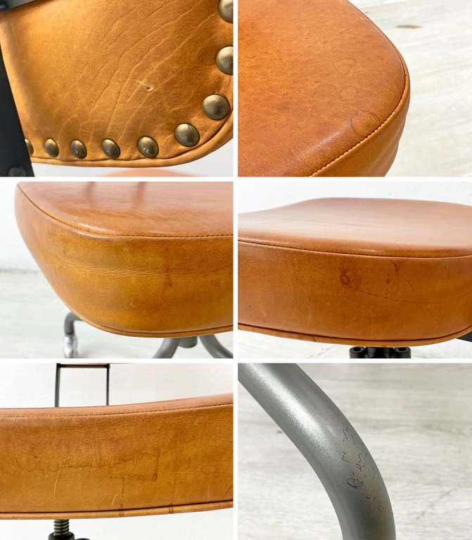 トラックファニチャー TRUCK FURNITURE デスクワークチェア DESKWORK CHAIR アームレス 本革 スチールフレーム 回転式座面昇降 キャスター付 定価¥140,800- ●