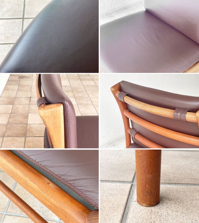 日田工芸 Hita Craft マキシム maxim アームレスチェア ダイニングチェア チーク材 本革 レザー ジャパンビンテージ 北欧スタイル B ◇