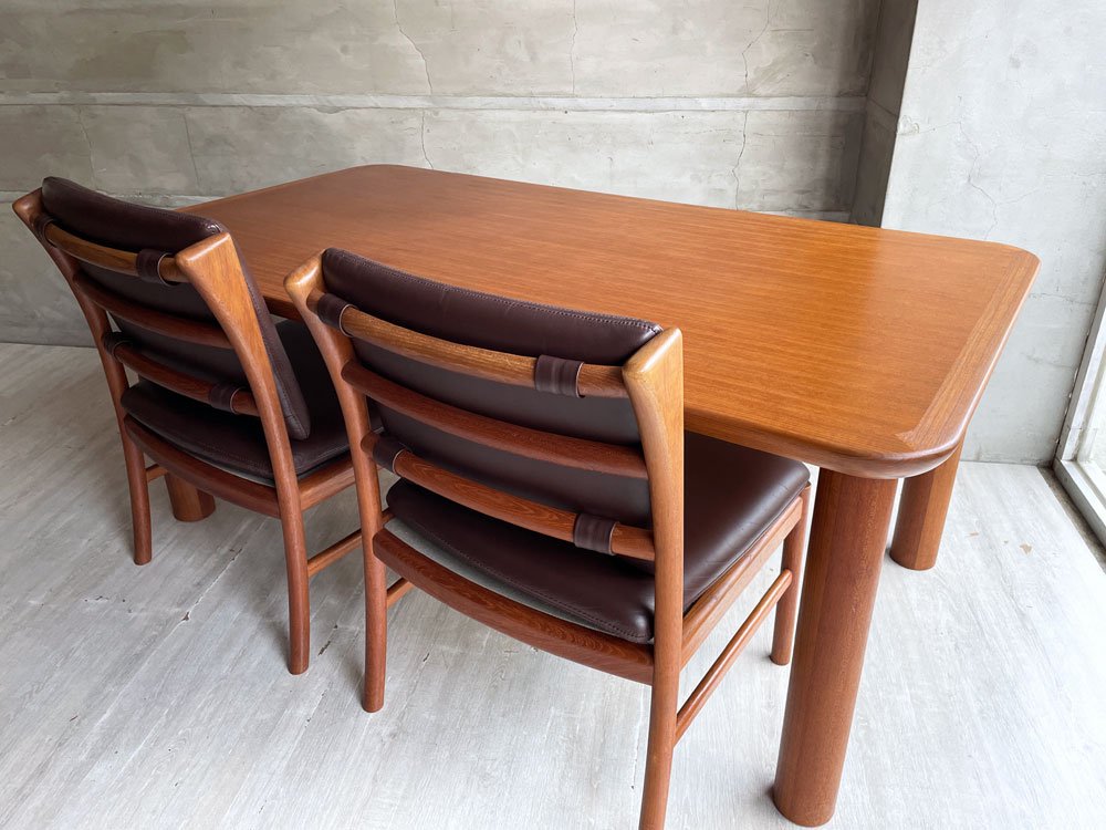 日田工芸 HITA Crafts マキシム maxim アームレスチェア ダイニングチェア チーク無垢材 本革 ジャパンビンテージ B ♪