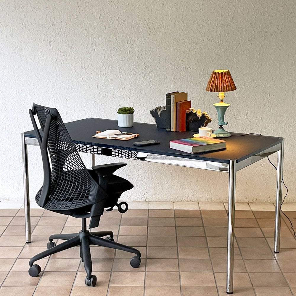 USMハラー USM Haller モジュラーファニチャー Modular Furniture ハラーテーブル ワークテーブル W150 ガラス天板 ブルー系 スイス ◇