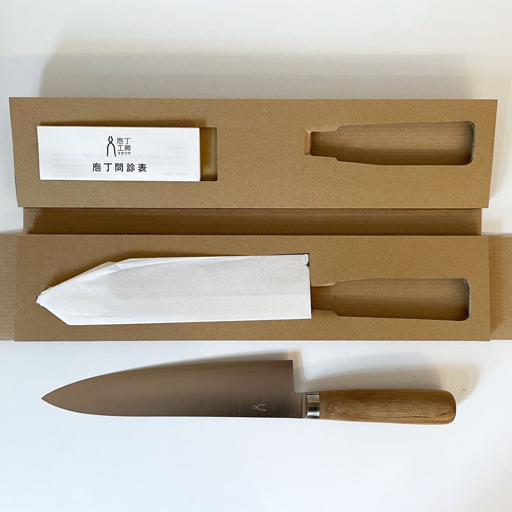 庖丁工房タダフサ 忠房 牛刀包丁 HK-4 シェフナイフ 栗材 刃渡り210mm 箱付 燕三条 定価¥13,200- 未使用保管品 A ◎