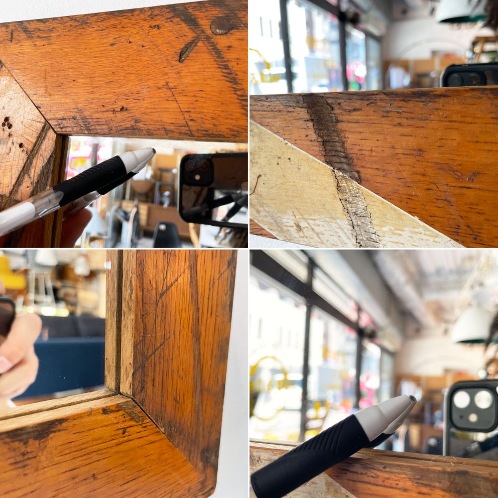 体育館廃材 ウォールミラー 壁掛け鏡 古材 シャビーシック 店舗什器 ★