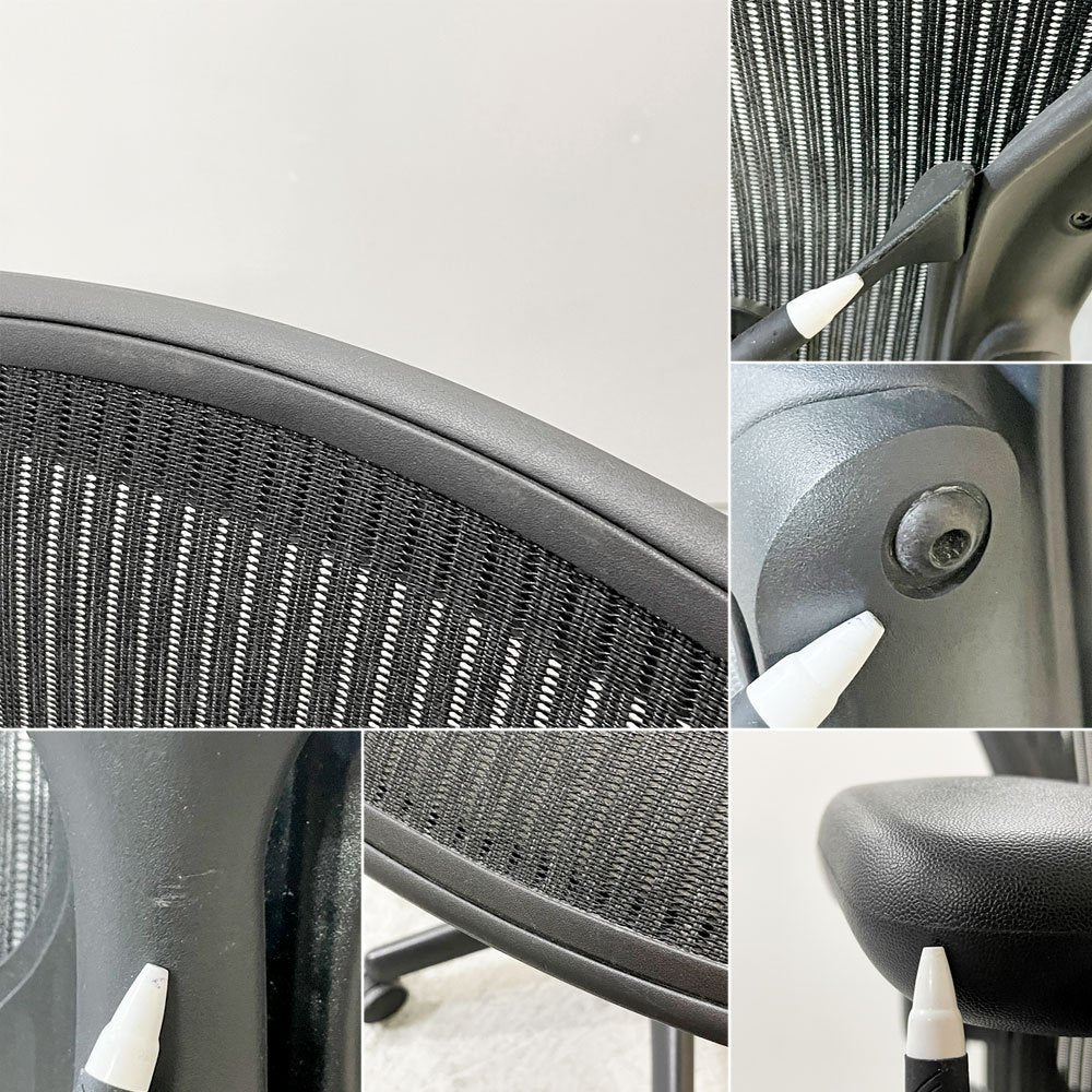 ハーマンミラー Herman Miller アーロンチェア Bサイズ ポスチャーフィット ヘッドレスト付き フル装備 グラファイト ビル・スタンフ&ドン・チャドウィック ●