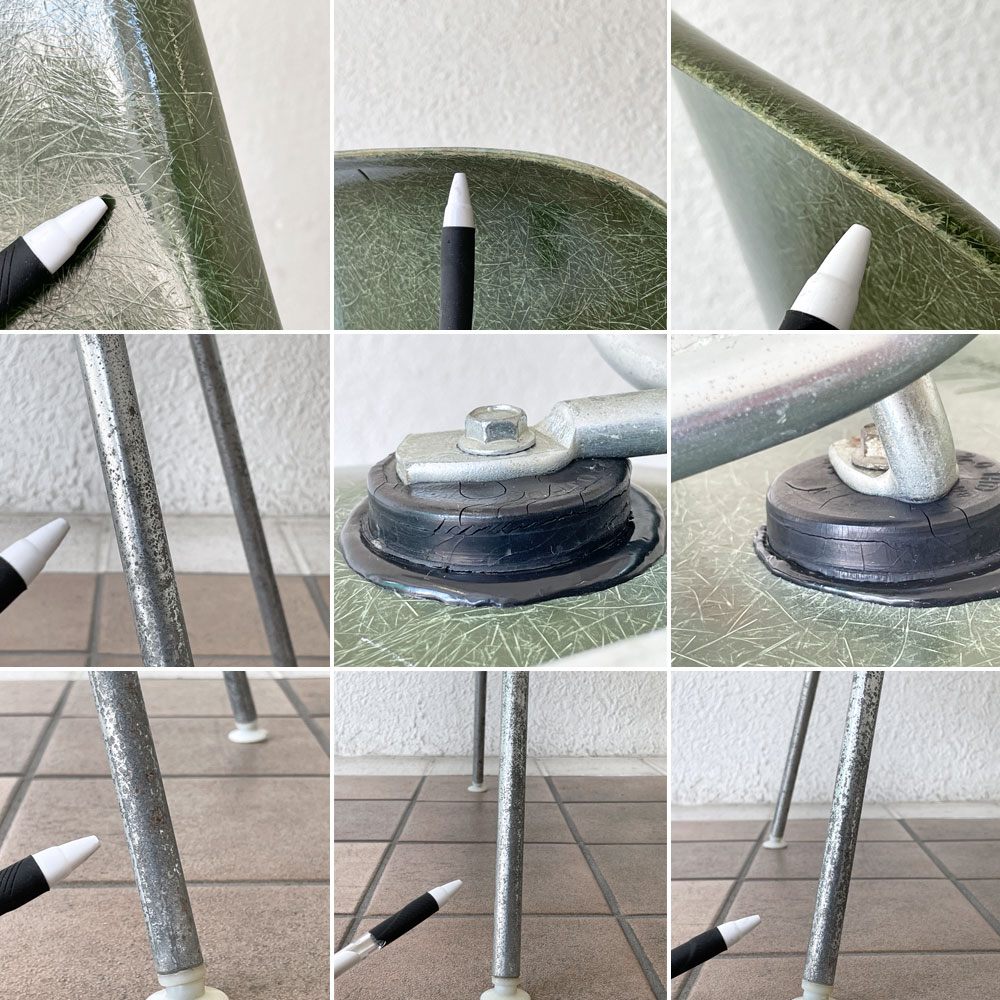 ハーマンミラー Herman Miller サイドシェルチェア ダイニングチェア 2nd FRP Hベース オリーブグリーンダーク イームズ ミッドセンチュリー ビンテージ 希少 B ◇