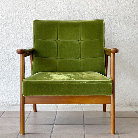 カリモク60 Karimoku60 Kチェア 1シーター ソファ モケットグリーン レトロモダン ミッドセンチュリーデザイン 現状品 ◇