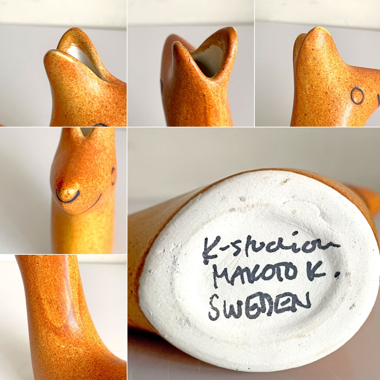 鹿児島睦 Makoto Kagoshima エンリトゥンヴァン En Liten Van きつね FOX ブラウン フラワーベース オブジェ 陶器 Keramikstudion 北欧 スウェーデン 現代作家 ■