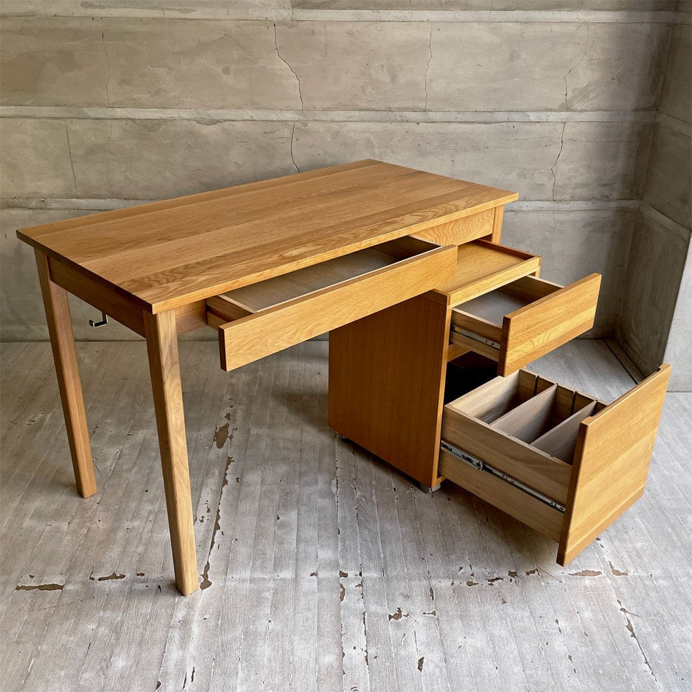 無印良品 MUJI デスクキャビネット デスクワゴン 袖机 オーク無垢材 トレー リバーシブル天板 キャスター付き ナチュラル 廃番 ♪