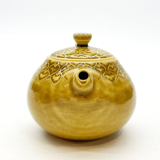 増渕篤宥 Tokuhiro Masubuchi 黄釉ポット 急須 ティーポット 陶磁器 釉象嵌 茶器 H7cm 現代作家 美品 ★