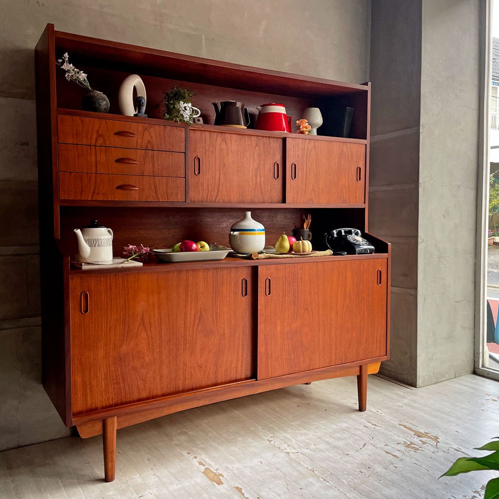 デンマークビンテージ Danish Vintage チーク材 キャビネット サイドボード ハイタイプ 4スライドドア+3ドロワー W152cm 北欧家具 ♪