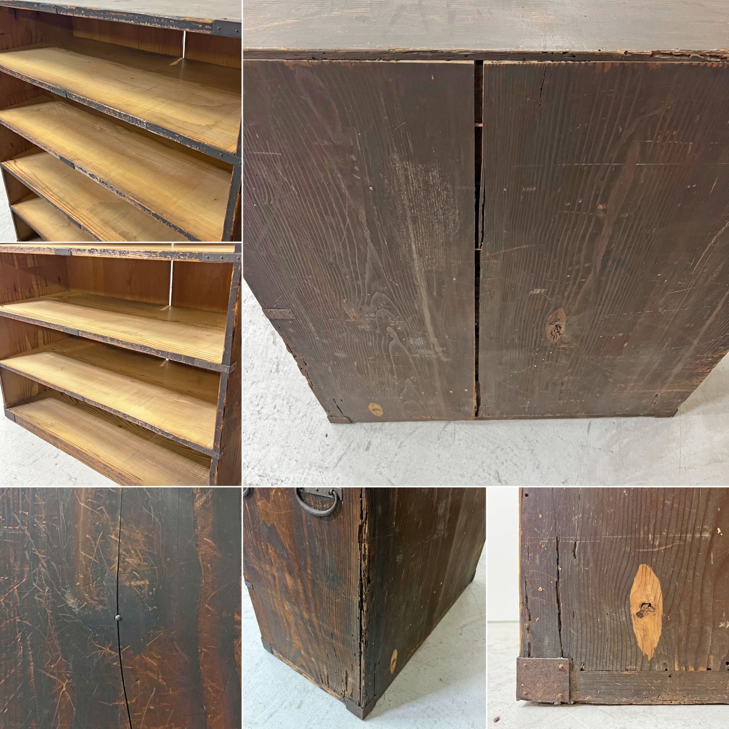ジャパンビンテージ Japan Vintage 時代箪笥 桐箪笥 重ね 5段 抽斗5杯 鉄金具 整理箪笥 大極上請合 鍵圧細工 古家具 和家具 現状品 ●