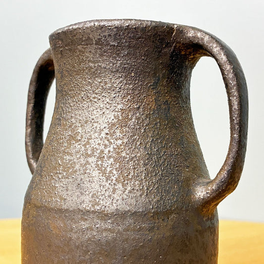 安福由美子 錆 ハンドル付き 花瓶 フラワーベース H19cm 錆釉 陶器 花器 一輪挿し 現代作家 ◎
