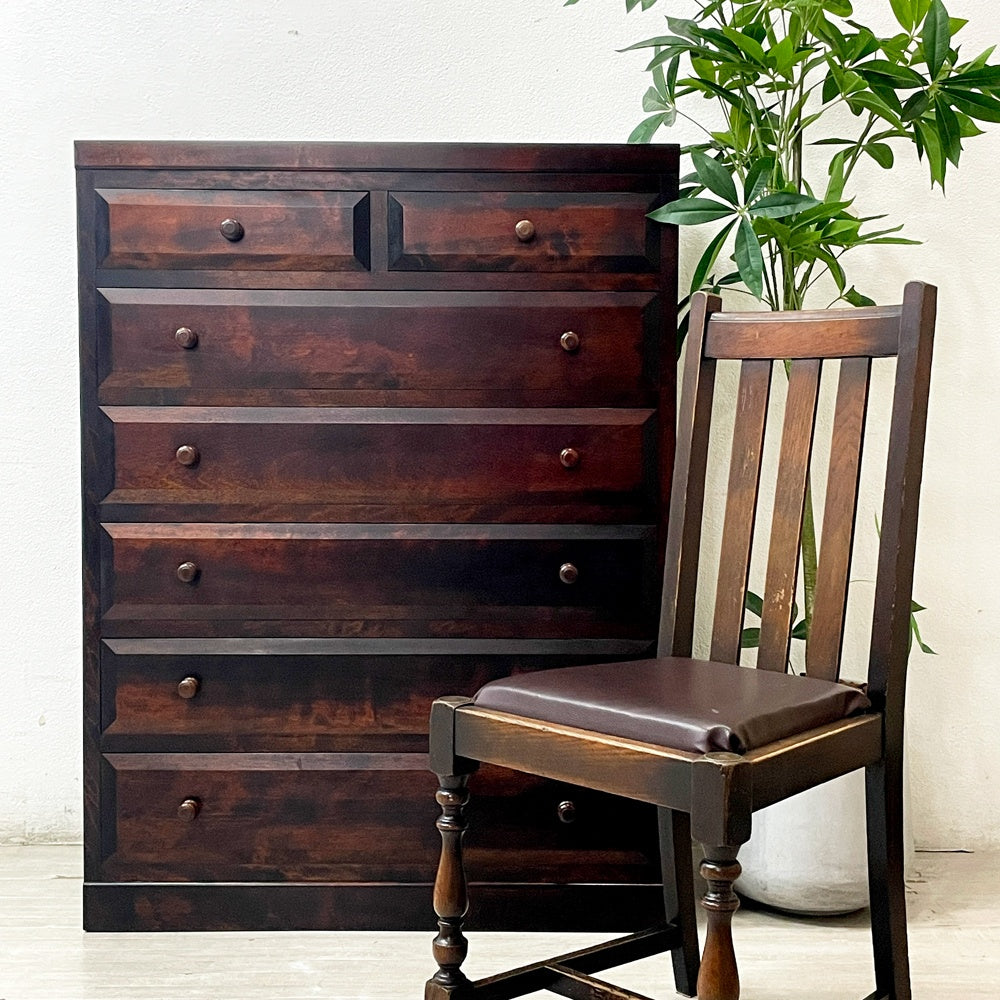 松本民芸家具 D型 整理箪笥 チェスト 6段 抽斗7杯 ミズメザクラ 無垢材 民藝 和家具 ●