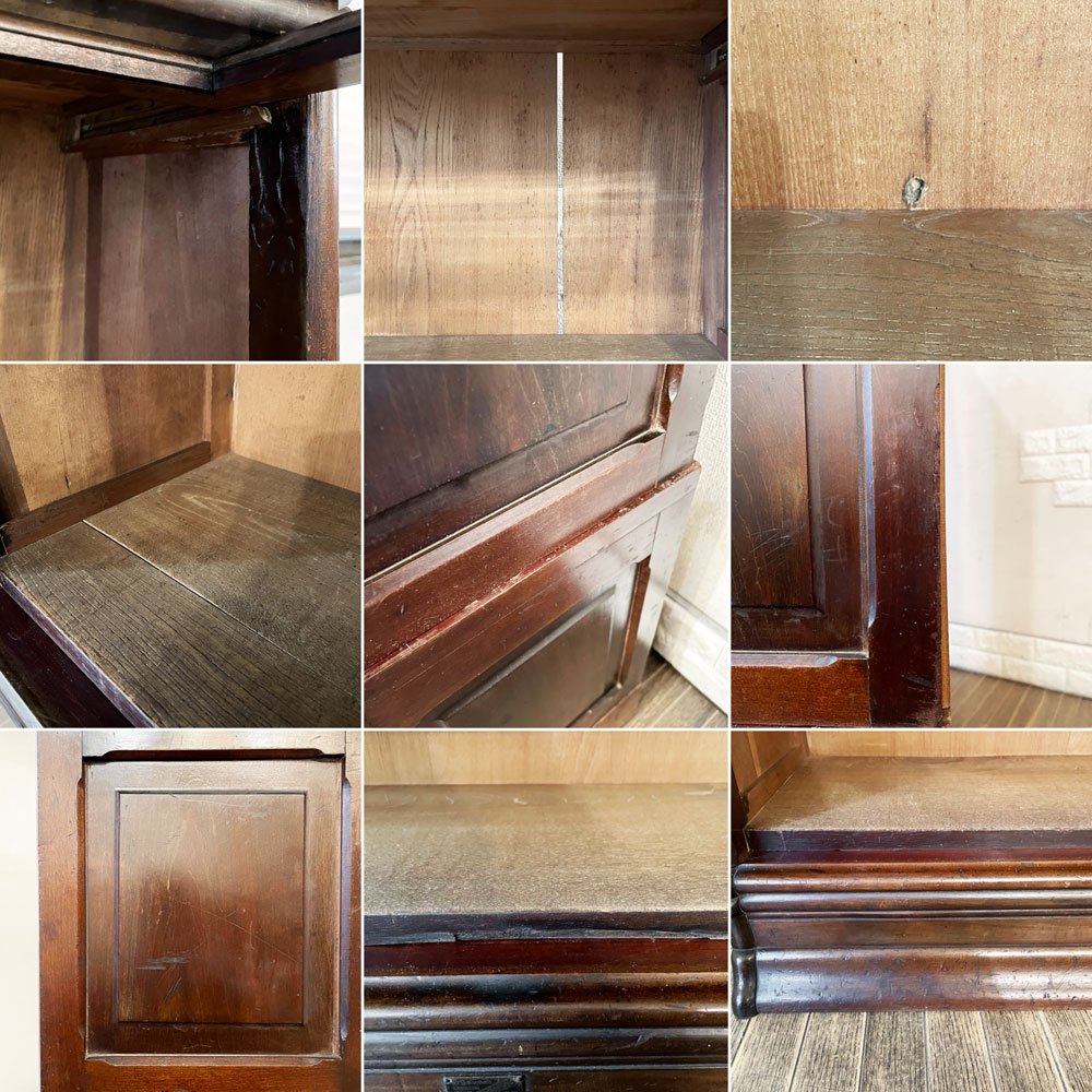 新橋堂 THE SHIMBASHIDO セクショナルブックケース SECTIONAL BOOKCASE 本棚 3段 W89cm ガラスフリップ扉 ジャパンビンテージ 古家具 ◎
