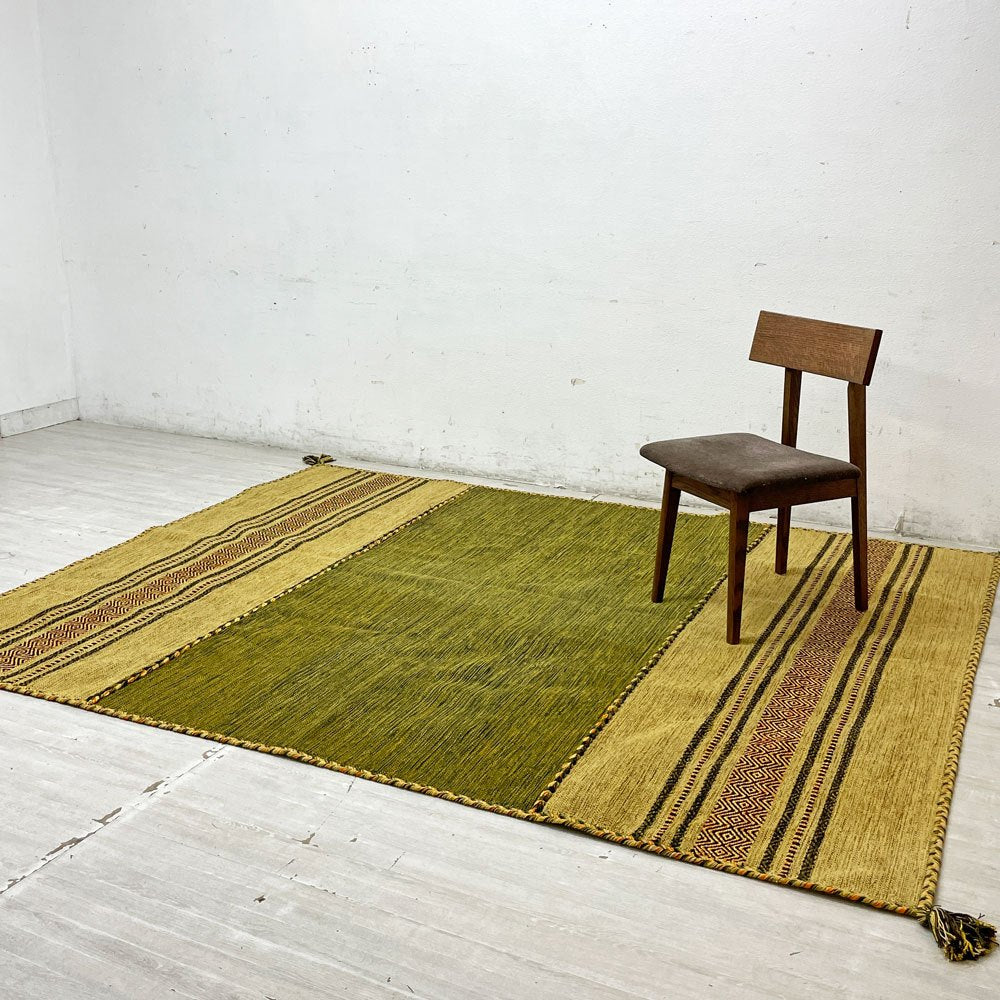 サヤンサヤン SAYANSAYAN インドキリム ラグマット インド綿 幾何学模様 手織り コットン 250×195cm グリーンベース ●