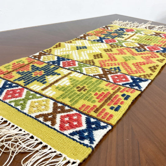 スウェーデン 手織り スモールテーブルマット タペストリー 北欧 ビンテージ ●