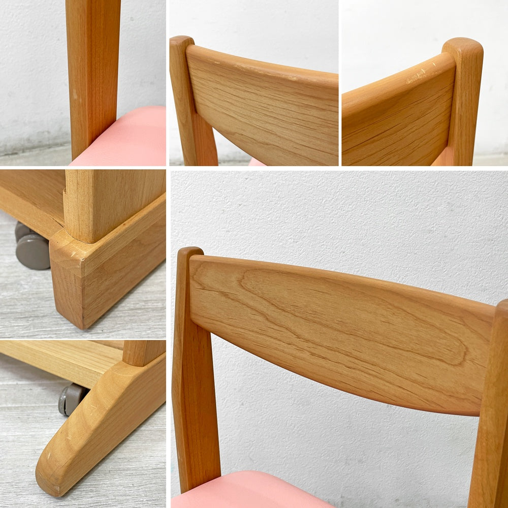 堀田木工所 HOTTA WOODY デスクセット WINDY デスク & 上棚 & デスクワゴン & Duck Chair デスクチェア 4点セット アルダー材 ナチュラル 鍵欠品 ●