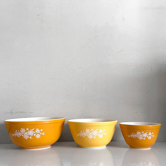 オールドパイレックス OLD PYREX コーニング社 CORNING WARE ミキシングボウル 3点セット イエロー バタフライゴールド レトロ USビンテージ ■