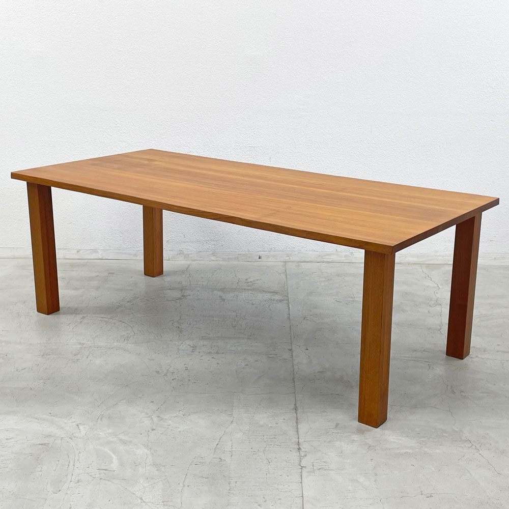 チーク無垢材 ダイニングテーブル Teak solid wood Dining table 耳付 ライブエッジ 無垢脚 長さ200cm 美品 〓