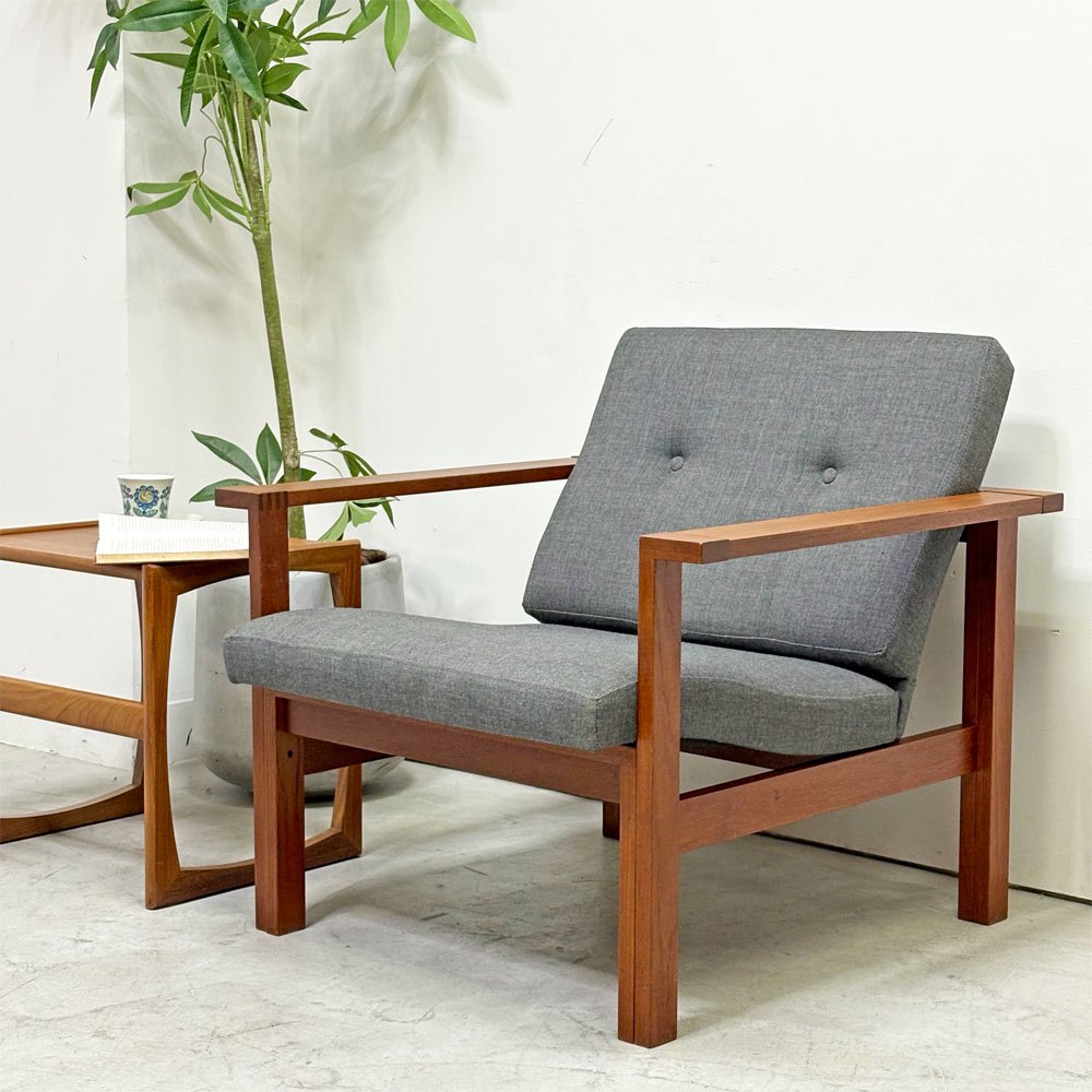 フランス&サン France & Søn モジュラインソファ Moduline Sofa ラウンジチェア 1Pソファ チーク材 グレーファブリック デンマークビンテージ ●