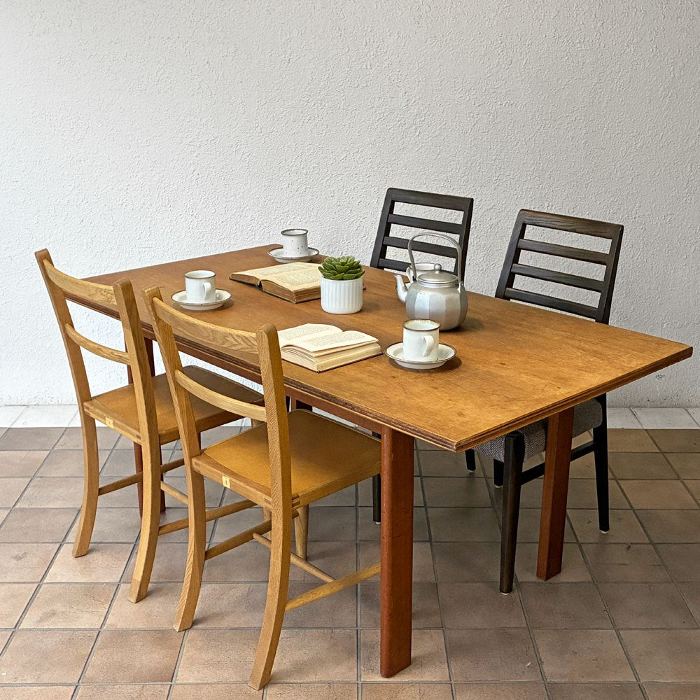 ジャパンビンテージ Japan Vintage チーク材 ワークテーブル ダイニングテーブル W150cm プライウッド クラフト 木味 古家具 ◇