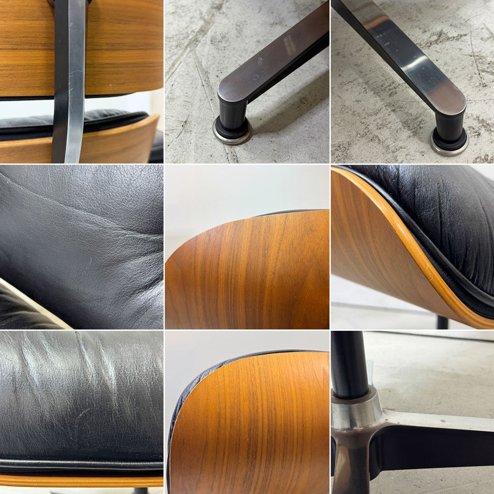 ハーマンミラー Herman Miller イームズラウンジチェア&オットマン ブラックレザー ウォールナット C&Rイームズ ミッドセンチュリー 2004年製 ●