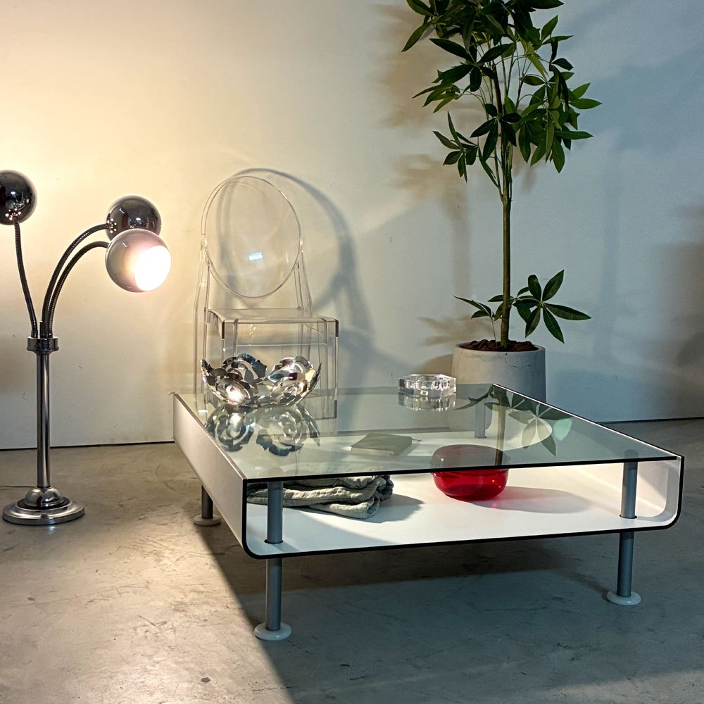 イデー IDEE トーキョー ローテーブル TOKYO Low Table ガラストップ モダン スチール プライウッド ホワイト クラウディオ・コルッチ ビンテージ ●