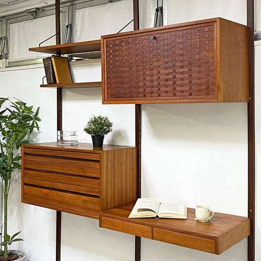 カド CADO ロイヤルシステム ROYAL SYSTEM ウォールユニット システムシェルフ キャビネット付き チーク材 ポール・カドヴィウス Poul Cadovius デンマークビンテージ ●