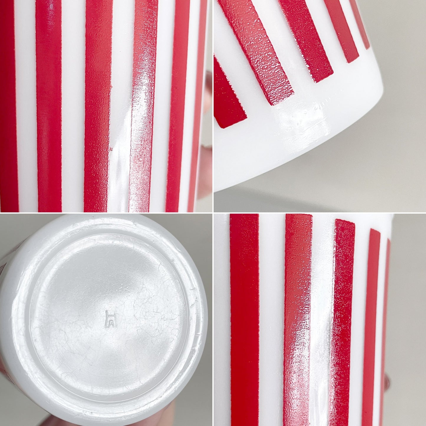 ヘーゼルアトラス Hazel Atlas キャンディストライプ Candy Stripe ガラスタンブラー レッド ミルクガラス 耐熱 50年代 USビンテージ ■