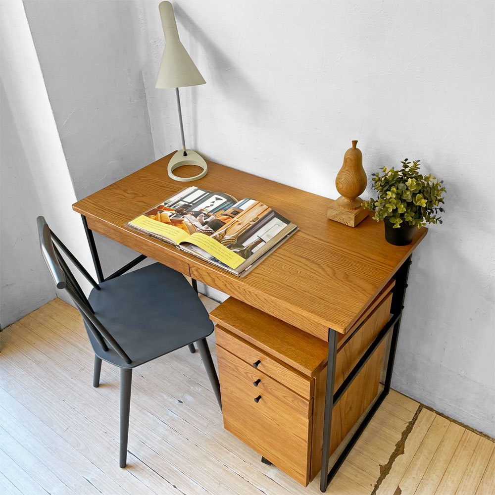 一生紀 ISSEIKI フェロー デスク+ワゴン 2点セット FERRO DESK 100+WAGON 35 オーク材 定価¥44,980- ★